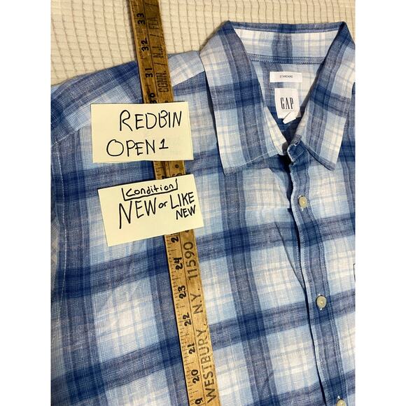 Gap Men’s Plaid Linen Blend Blue Button Down Classic Shirt Long Sleeve XL - Picture 3 of 8